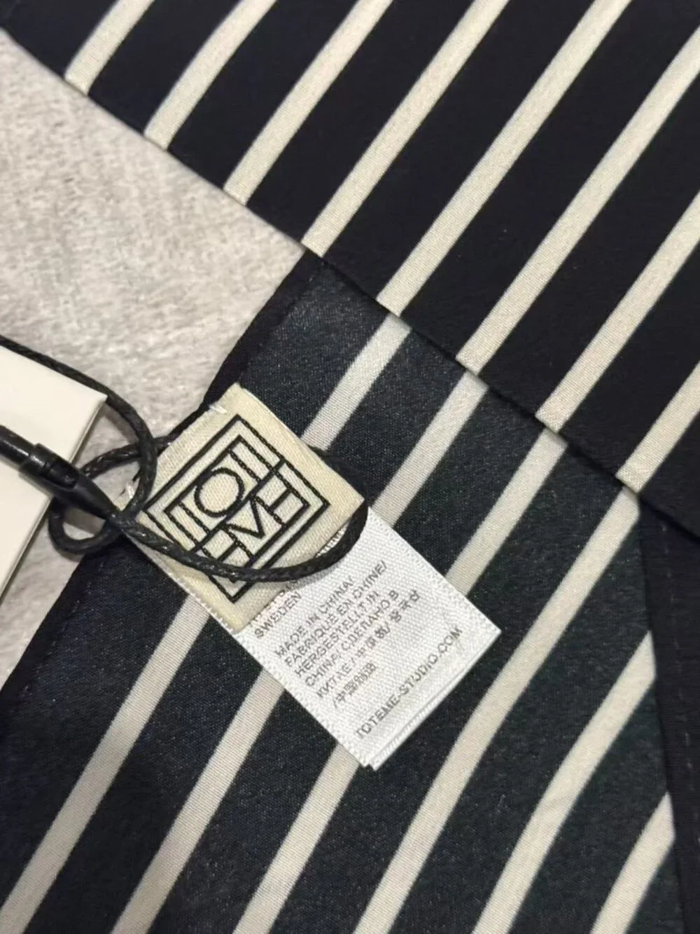 TOTEME Black & White Striped Skinny Silk Scarf